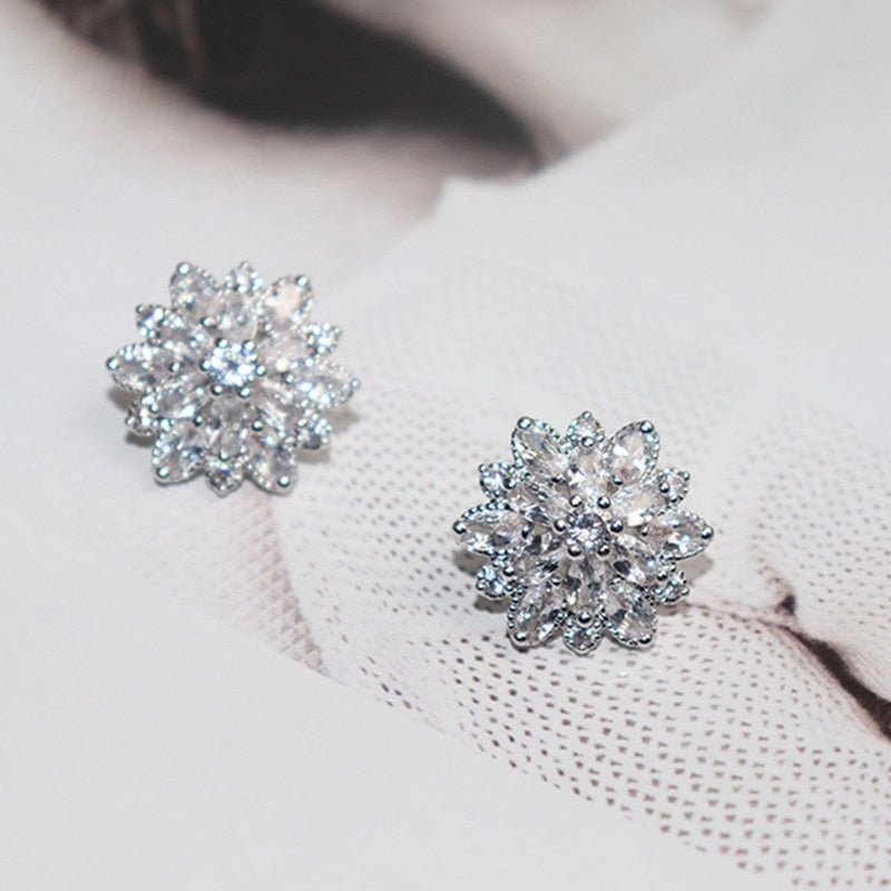 Natashahs Zircon Sun Flower Stud Earrings Cubic Zirconia Flowers Stud Earrings For Women - NATASHAHS