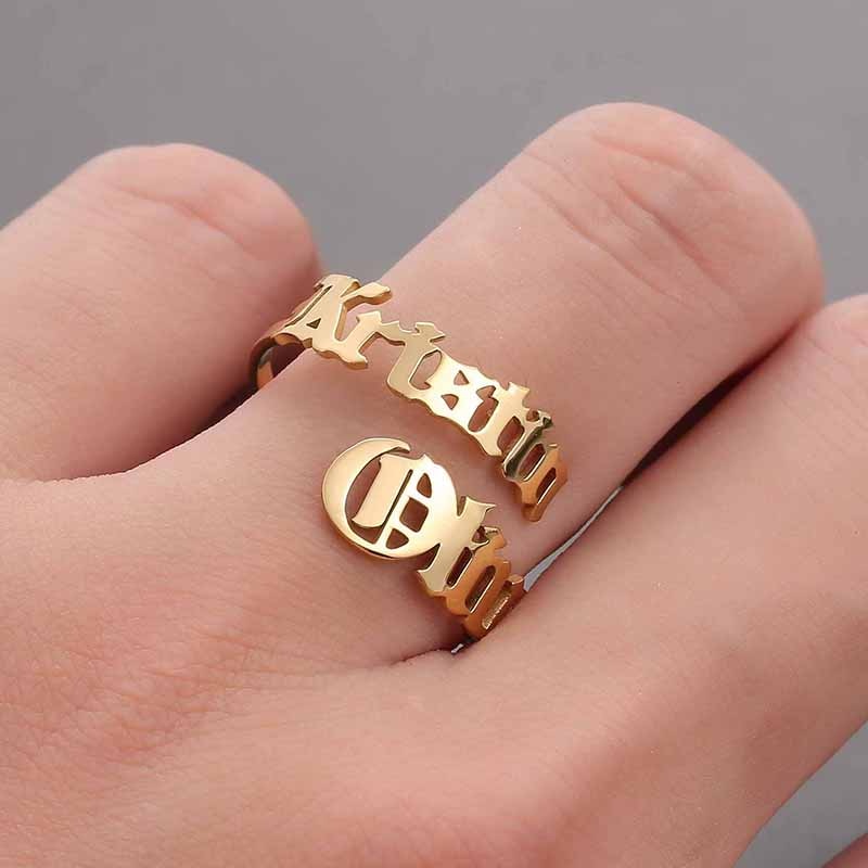 Personalized Name Rings Custom 17 Font Letter Adjustable Ring - NATASHAHS