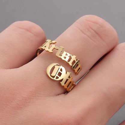 Personalized Name Rings Custom 17 Font Letter Adjustable Ring - NATASHAHS