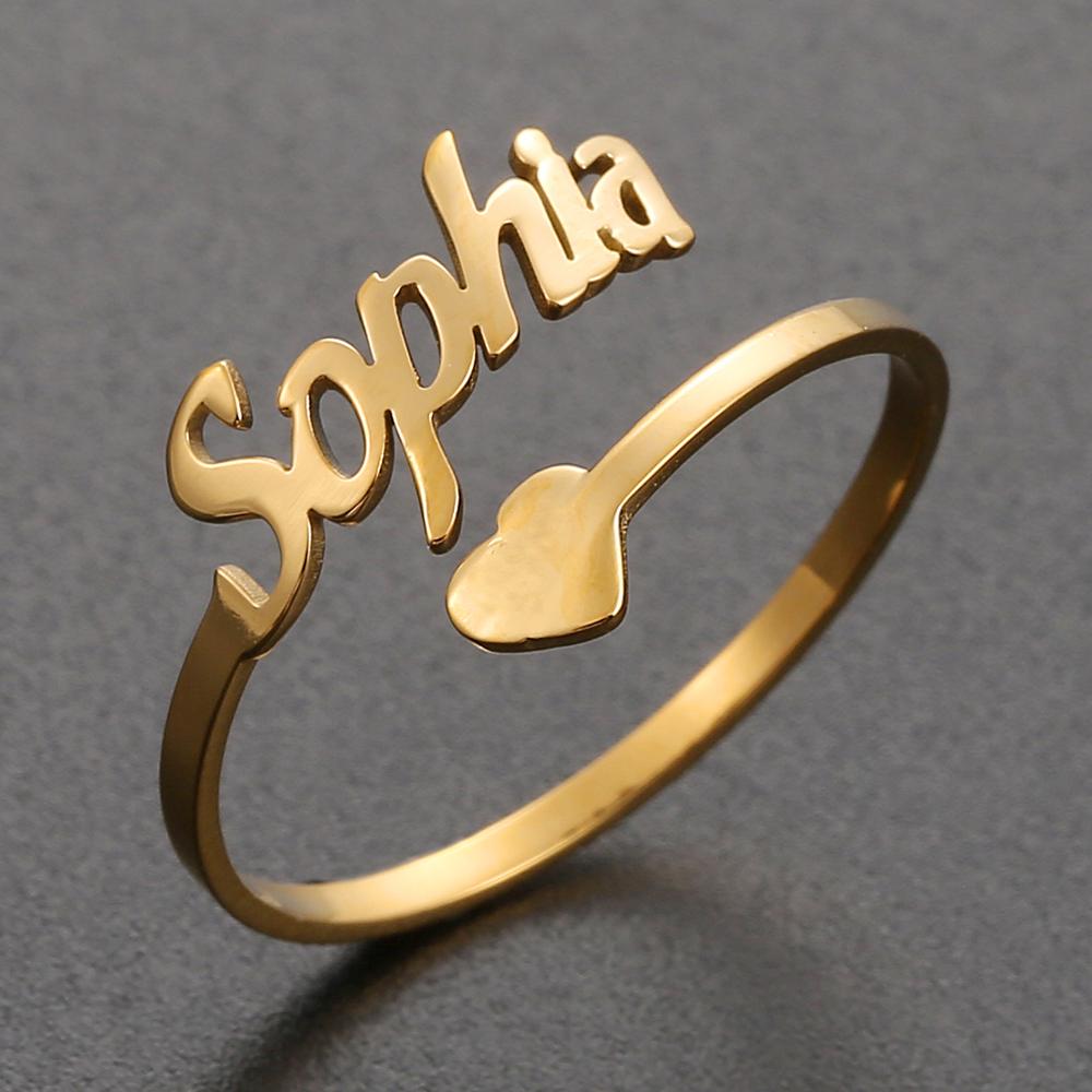 Adjustable Custom Ring Personalized Letter Heart Name Rings Stainless Steel - NATASHAHS