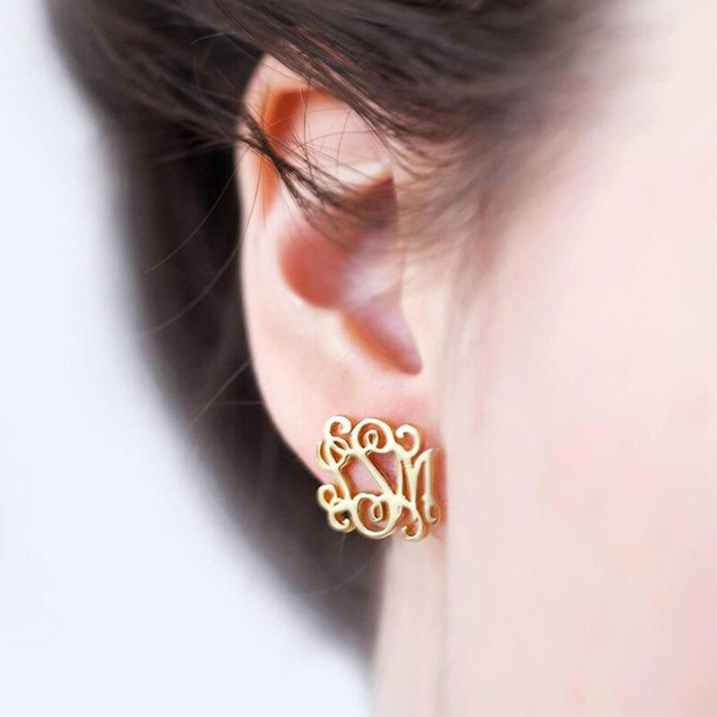 Initial Letter Earning Stainless Steel Earning Personalized Monogram Name Stud Earrings - NATASHAHS