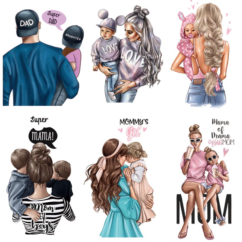 Russian Mom&Father Patches For Clothing DIY T-shirt Patches Iron On Heat Transfers Daughter&Son Thermal Sticker On Clothes - NATASHAHS