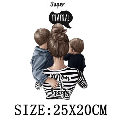 Russian Mom&Father Patches For Clothing DIY T-shirt Patches Iron On Heat Transfers Daughter&Son Thermal Sticker On Clothes - NATASHAHS