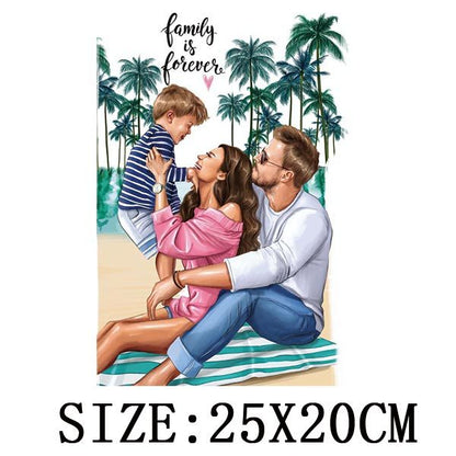 Russian Mom&Father Patches For Clothing DIY T-shirt Patches Iron On Heat Transfers Daughter&Son Thermal Sticker On Clothes - NATASHAHS