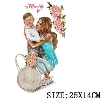 Russian Mom&Father Patches For Clothing DIY T-shirt Patches Iron On Heat Transfers Daughter&Son Thermal Sticker On Clothes - NATASHAHS