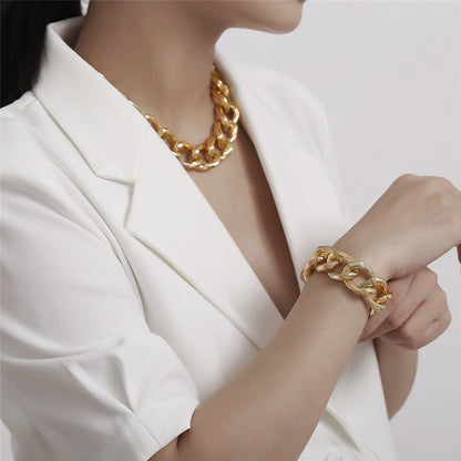 Exaggerated Cuban Big Chunky Chain Necklace & Pendant Bracelet - NATASHAHS