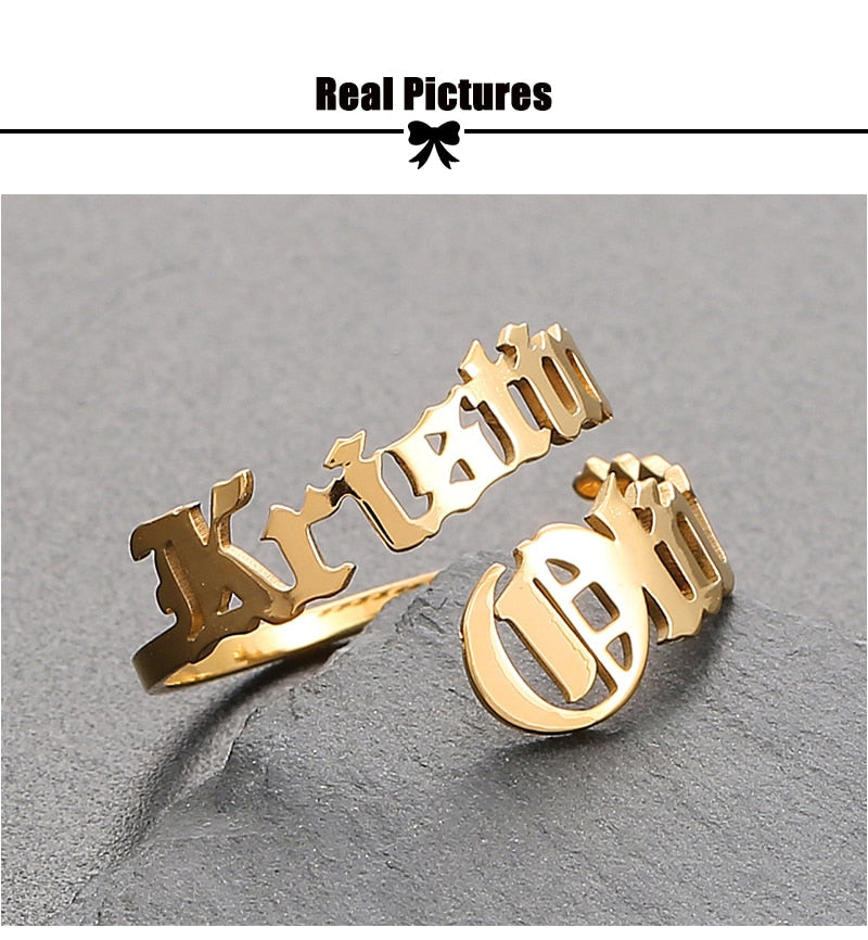 Personalized Name Rings Custom 17 Font Letter Adjustable Ring - NATASHAHS