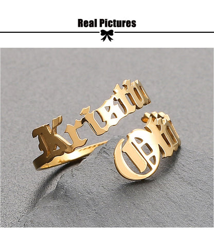 Personalized Name Rings Custom 17 Font Letter Adjustable Ring - NATASHAHS