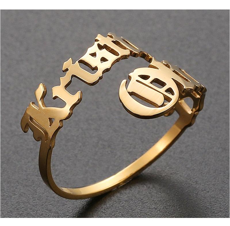 Personalized Name Rings Custom 17 Font Letter Adjustable Ring - NATASHAHS