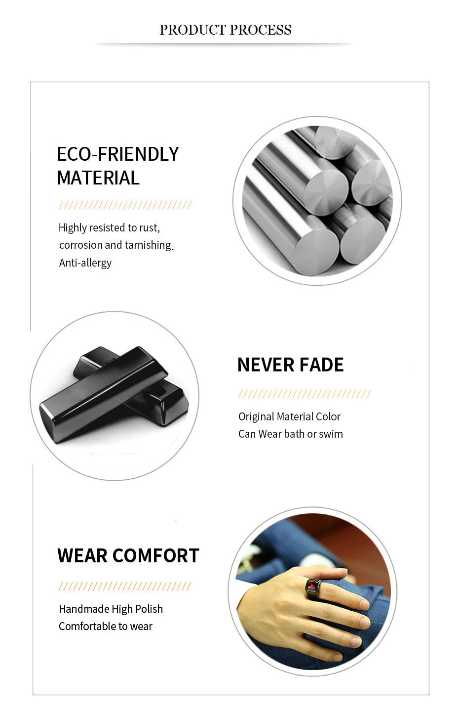 Big Stone Ring for Men Black Gold Tone Stainless Steel - NATASHAHS