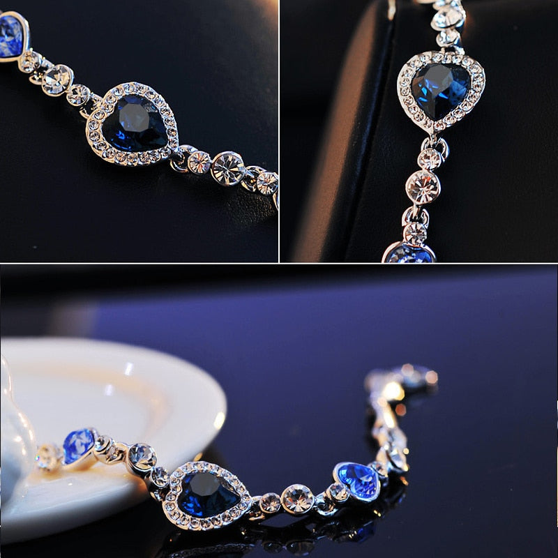 Titanic Heart of Ocean Necklaces for Women Peach Heart Blue Crystal Zircon Bracelets and Necklaces Jewelry Sets with Velvet Bags - NATASHAHS