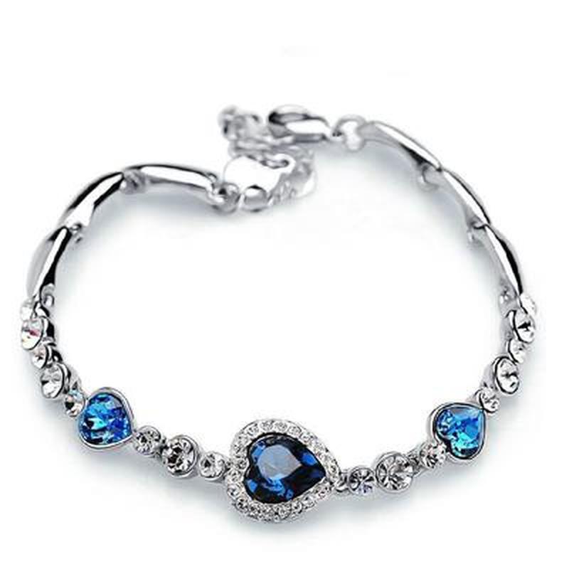 Titanic Heart of Ocean Necklaces for Women Peach Heart Blue Crystal Zircon Bracelets and Necklaces Jewelry Sets with Velvet Bags - NATASHAHS