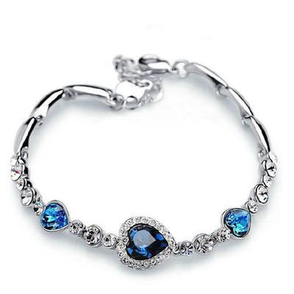 Titanic Heart of Ocean Necklaces for Women Peach Heart Blue Crystal Zircon Bracelets and Necklaces Jewelry Sets with Velvet Bags - NATASHAHS