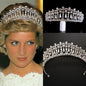 Vintage Silver Plated Queen Princess Diana Crown Crystal Pearl Diadem For Bridal Hair Accessories Bride Headbands Tiara De Noiva - NATASHAHS