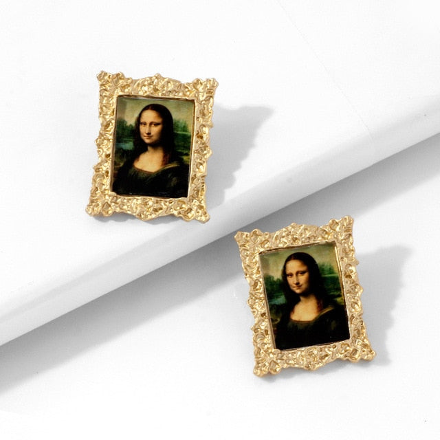 Mona Lisa Head Portrait Landscape Alloy Earrings - NATASHAHS