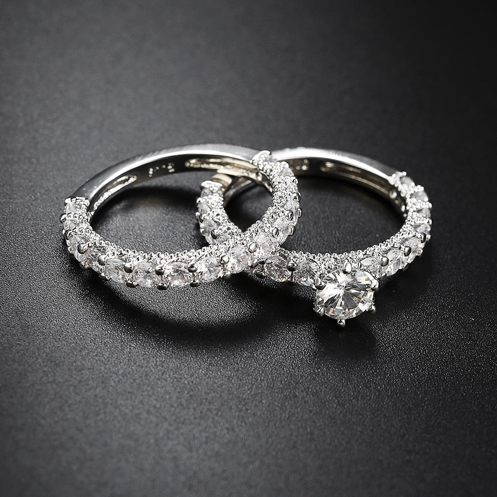 Natashahs Crystal Female Zircon Wedding Ring Set New Fashion Silver color Bridal Ring Jewelry Love Engagement Party Rings For Women - NATASHAHS