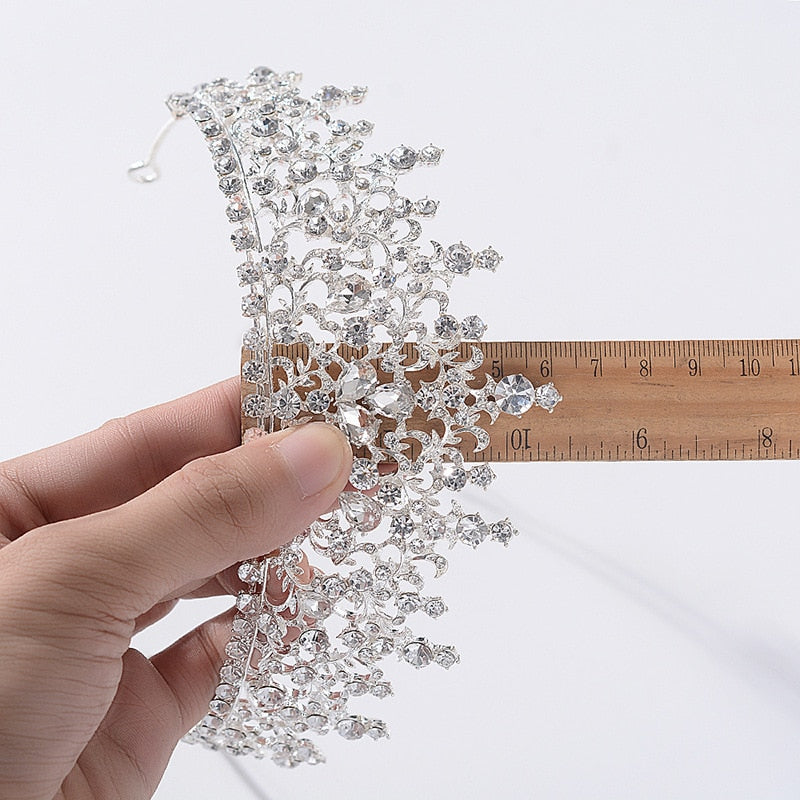 Baroque Silver Color Crystal Flower Bridal Tiaras Crown Rhinestone Pageant Diadem Bride Headband Wedding Hair Accessories Bijoux - NATASHAHS