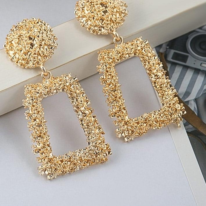 Natashahs Punk Fashion Statement Geometric Gold Big Drop Earrings for Women Vintage Hanging Dangle Earring Modern Jewelry - NATASHAHS