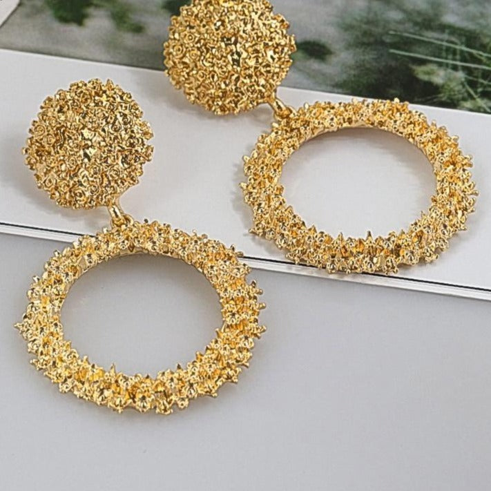 Natashahs Punk Fashion Statement Geometric Gold Big Drop Earrings for Women Vintage Hanging Dangle Earring Modern Jewelry - NATASHAHS