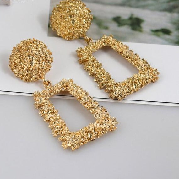 Natashahs Punk Fashion Statement Geometric Gold Big Drop Earrings for Women Vintage Hanging Dangle Earring Modern Jewelry - NATASHAHS