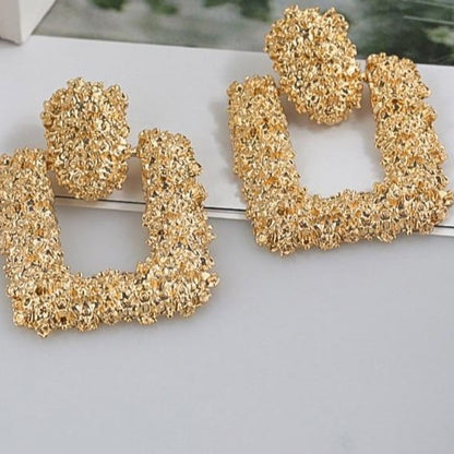 Natashahs Punk Fashion Statement Geometric Gold Big Drop Earrings for Women Vintage Hanging Dangle Earring Modern Jewelry - NATASHAHS