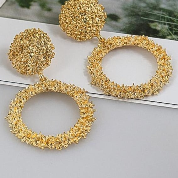 Natashahs Punk Fashion Statement Geometric Gold Big Drop Earrings for Women Vintage Hanging Dangle Earring Modern Jewelry - NATASHAHS