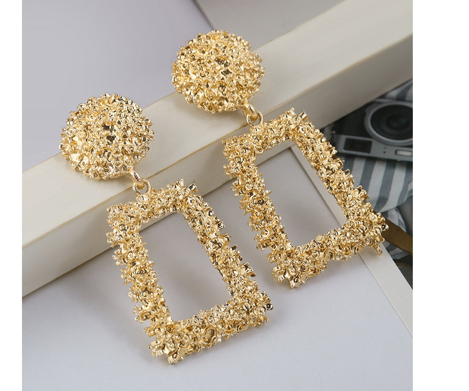Natashahs Punk Fashion Statement Geometric Gold Big Drop Earrings for Women Vintage Hanging Dangle Earring Modern Jewelry - NATASHAHS