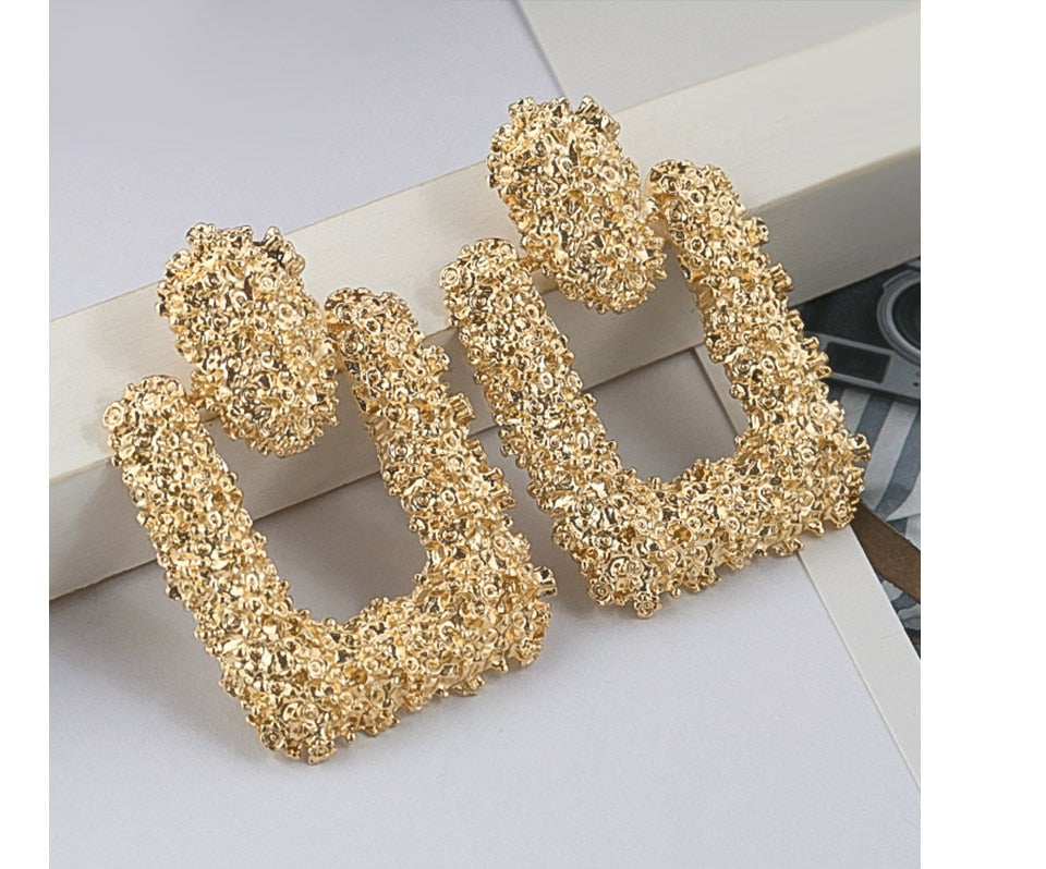 Natashahs Punk Fashion Statement Geometric Gold Big Drop Earrings for Women Vintage Hanging Dangle Earring Modern Jewelry - NATASHAHS