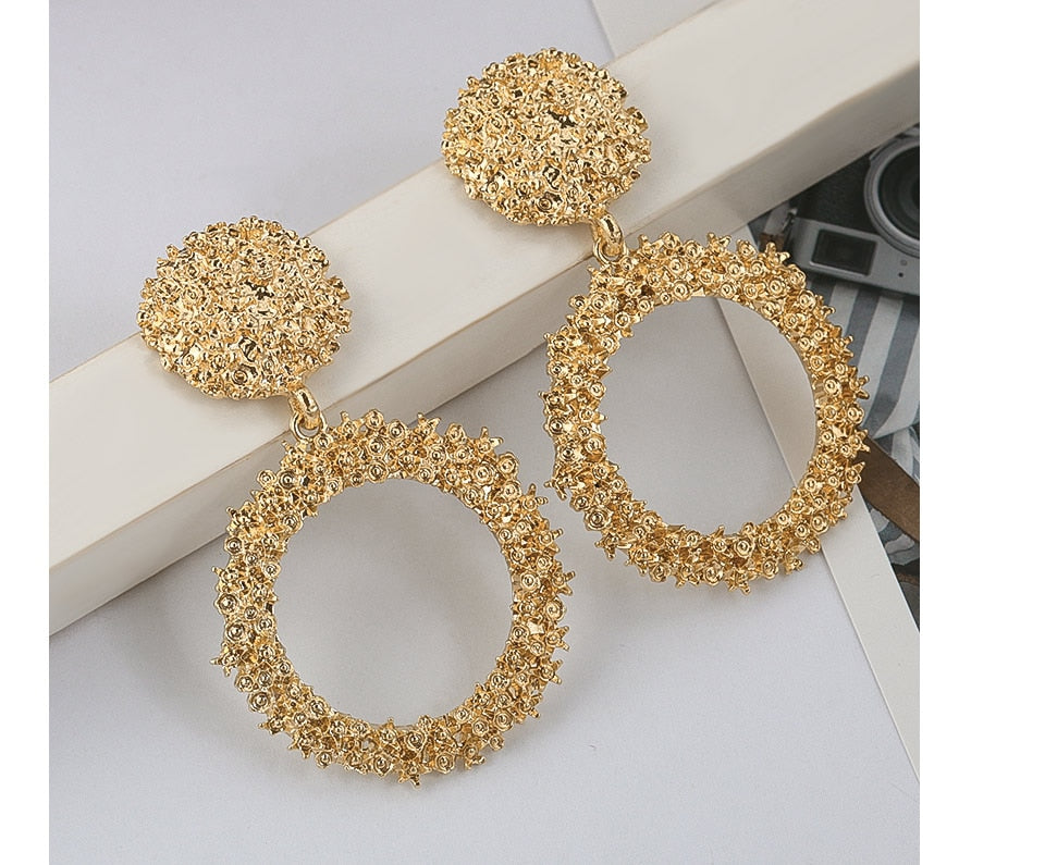 Natashahs Punk Fashion Statement Geometric Gold Big Drop Earrings for Women Vintage Hanging Dangle Earring Modern Jewelry - NATASHAHS