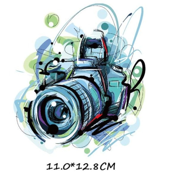 Ink Camera Stripes Patches Set Iron on Transfer Patch for T-shirts Girls Kids Clothing DIY Thermo Stickers on Clothes - NATASHAHS