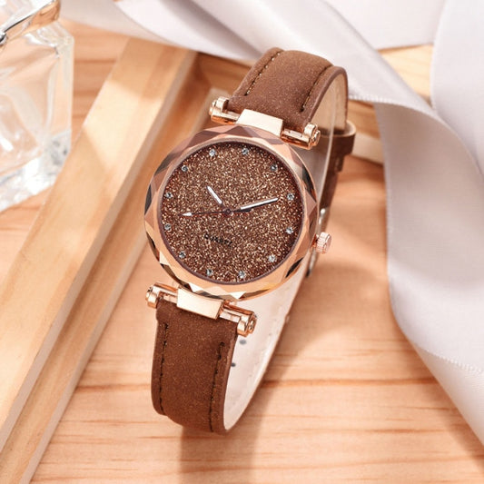 Natashahs Casual Women Romantic Starry Sky Wrist Watch bracelet Leather Rhinestone Designer Ladies Clock Simple Dress Gfit  Montre Femme - NATASHAHS