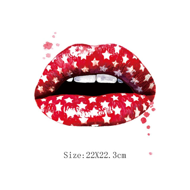 Print Lips Patches For Clothes Heat Transfer Thermal Stickers DIY Washable T-Shirts Iron On Transfer  Girls Lips Patches - NATASHAHS