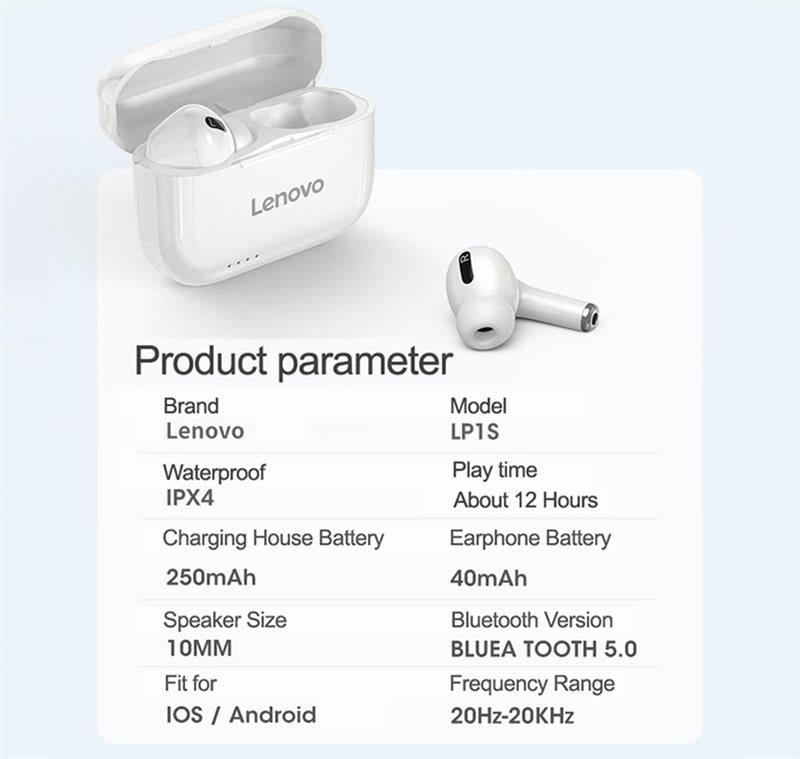 Lenovo LP1S Bluetooth Earphone HD Stereo noise cancelling Wireless Headset Sports TWS Earbuds HiFi With Mic Wireless earbuds - NATASHAHS