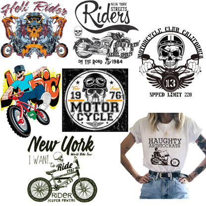 Biker Patch Iron-on Transfers for Clothing Thermoadhesive Patches on Clothes DIY Skull Stickers Motorcycle Applique Stripes Punk - NATASHAHS