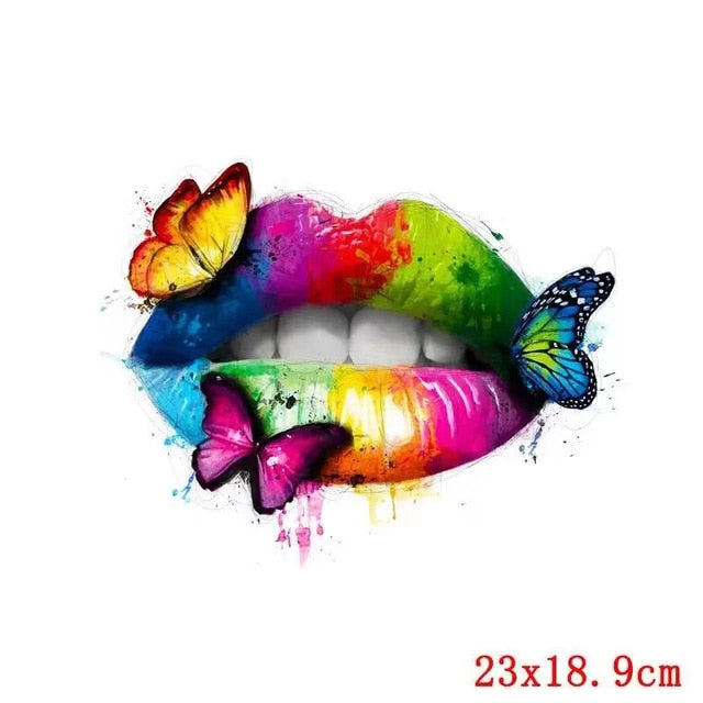 Multicolor Lips Patches For Clothes Heat Transfer Thermal Stickers DIY Washable T-Shirts Iron On Transfer Girls Lips Patch - NATASHAHS
