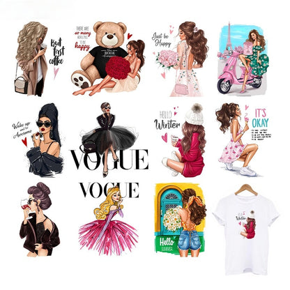 Fashion Lady Thermo Transfer Sticker On Clothes Russian Girl Iron On Patches For T-Shirt Jacket DIY Washable Heat Transfer Patch - NATASHAHS