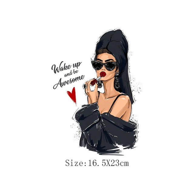 Fashion Lady Thermo Transfer Sticker On Clothes Russian Girl Iron On Patches For T-Shirt Jacket DIY Washable Heat Transfer Patch - NATASHAHS