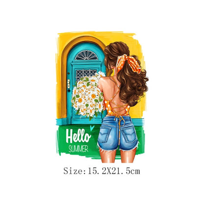 Fashion Lady Thermo Transfer Sticker On Clothes Russian Girl Iron On Patches For T-Shirt Jacket DIY Washable Heat Transfer Patch - NATASHAHS