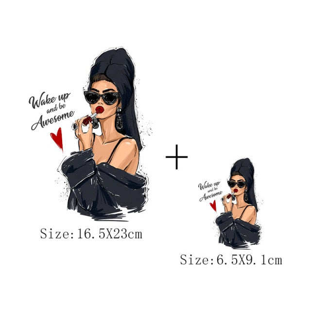 Fashion Lady Thermo Transfer Sticker On Clothes Russian Girl Iron On Patches For T-Shirt Jacket DIY Washable Heat Transfer Patch - NATASHAHS