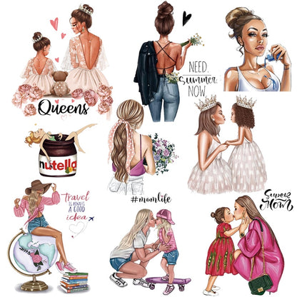 Fashion Patches For Clothing Girls DIY Heat Transfer Mom Baby Iron On Transfer Thermal Stickers For Womens Kids Clothes Patch - NATASHAHS