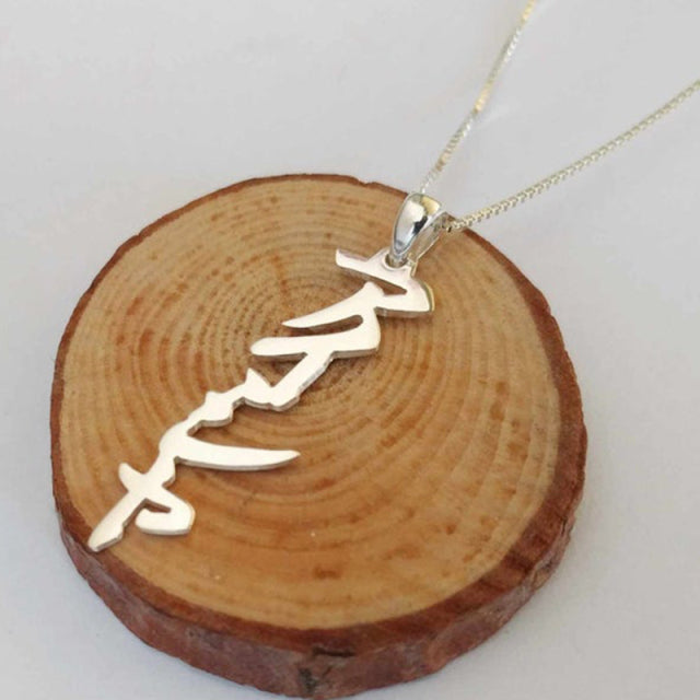 Personalized Chinese Japanese Korean Arabic Name Vertical Pendant Necklaces For Women Stainless Steel Chain Fashion Jewelry Gift - NATASHAHS