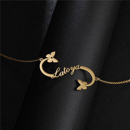 Personalized half infinity style with butterfly charm Name Necklace - NATASHAHS