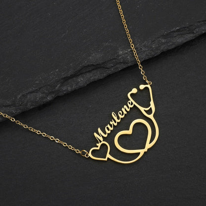 Personalized Name Necklace with a stethoscope For Women Men Gold Silver Chain Lovers - NATASHAHS