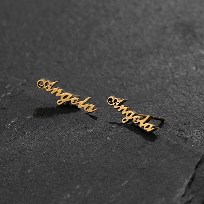 Fashion Stainless Steel Customize Name Stud Earrings Women Girls Jewelry Titanium Gold Color Letter Earring - NATASHAHS