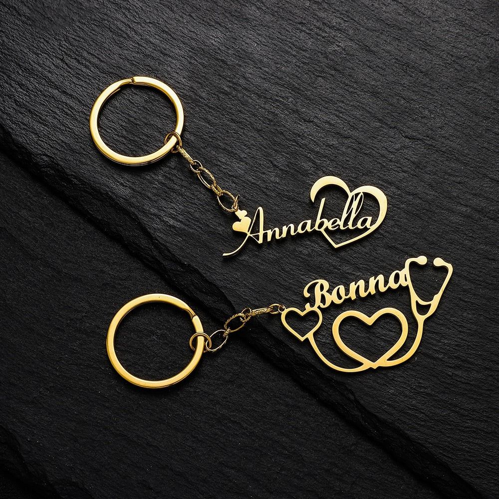 Customized Personalized Name Pendant Keychain Custom Lovers Name Text Key Chain Stainless Steel Jewelry for Women Men Keyring - NATASHAHS