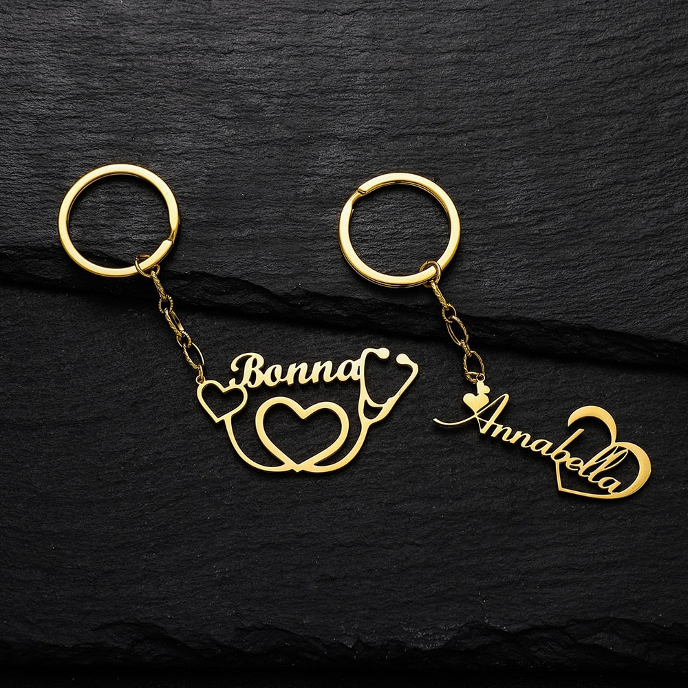 Customized Personalized Name Pendant Keychain Custom Lovers Name Text Key Chain Stainless Steel Jewelry for Women Men Keyring - NATASHAHS