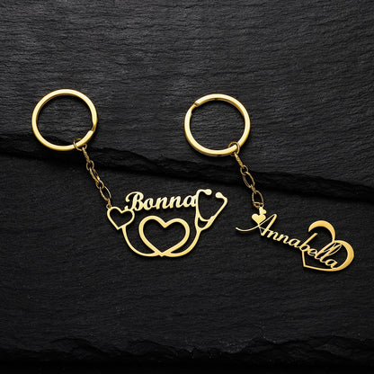 Customized Personalized Name Pendant Keychain Custom Lovers Name Text Key Chain Stainless Steel Jewelry for Women Men Keyring - NATASHAHS