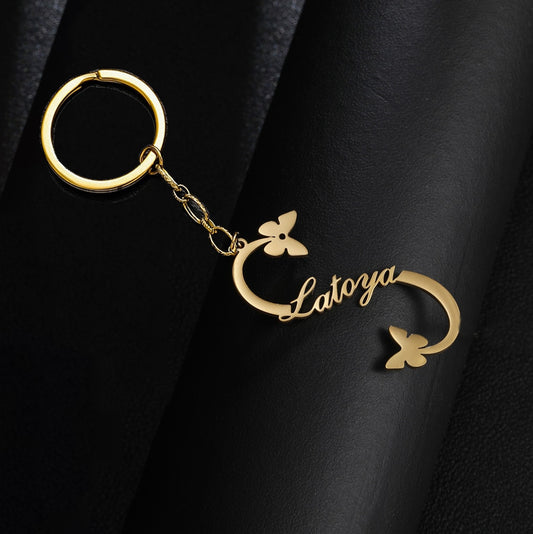 Customized Personalized Name Pendant Keychain Custom Lovers Name Text Key Chain Stainless Steel Jewelry for Women Men Keyring - NATASHAHS