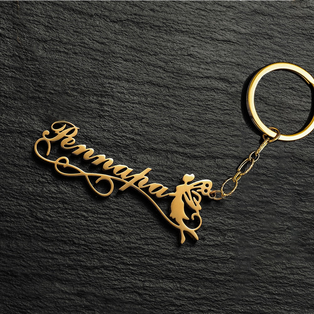 Customized Personalized Name Pendant Keychain Custom Lovers Name Text Key Chain Stainless Steel Jewelry for Women Men Keyring - NATASHAHS